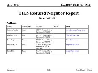 FILS Reduced Neighbor Report