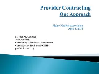 Provider Contracting One Approach
