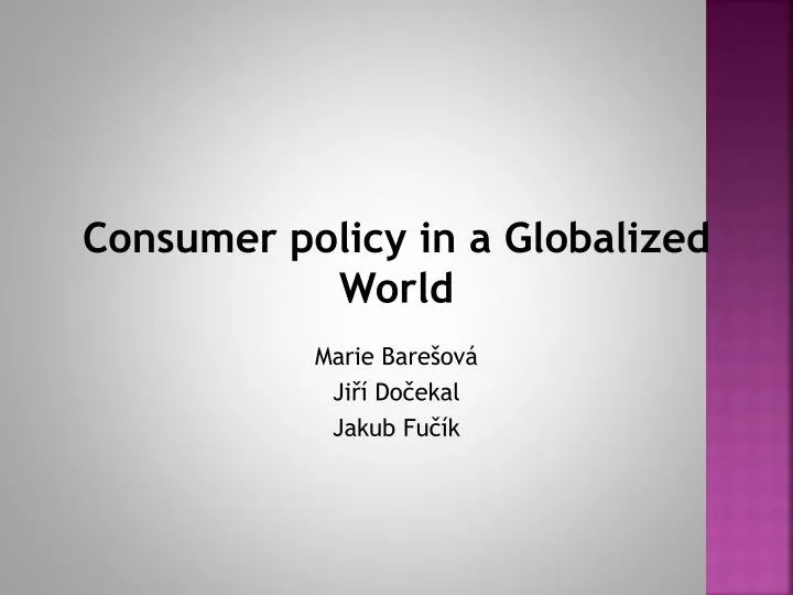 consumer policy in a globalized world