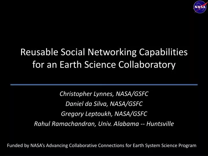 reusable social networking capabilities for an earth science collaboratory