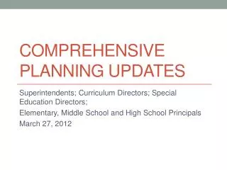 Comprehensive Planning Updates
