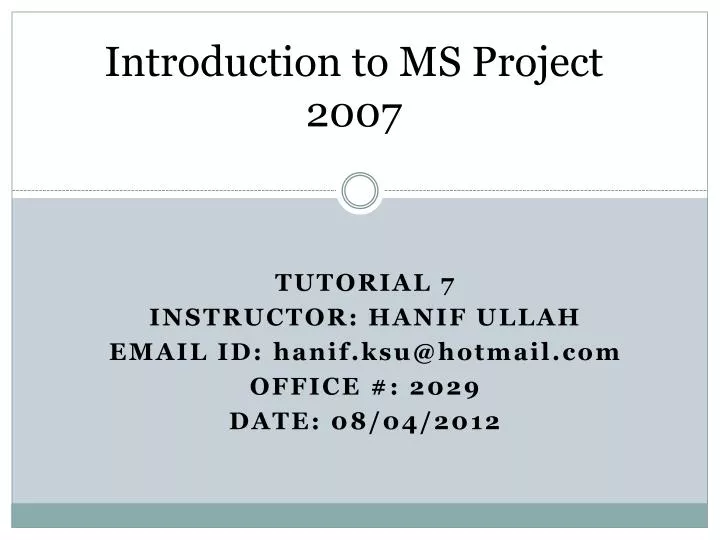 introduction to ms project 2007