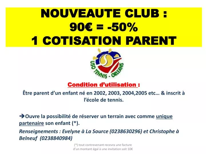 nouveaute club 90 50 1 cotisation parent