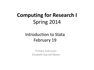 Computing for Research I Spring 2014