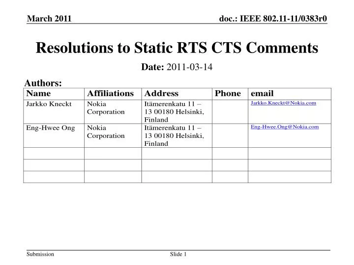 resolutions to static rts cts comments