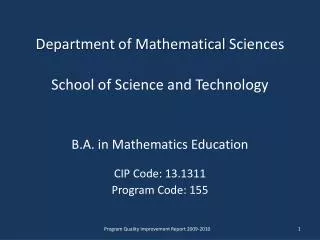 Department of Mathematical Sciences School of Science and Technology