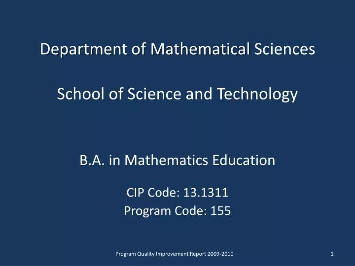 department of mathematical sciences school of science and technology