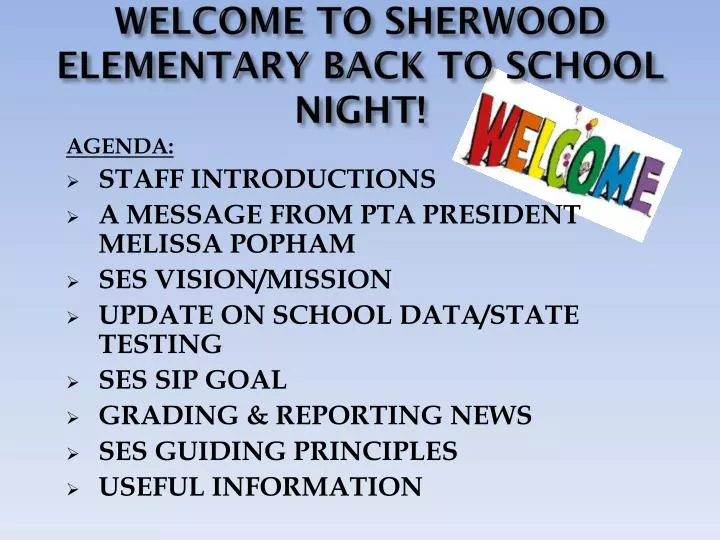 welcome to sherwood elementary back to school night