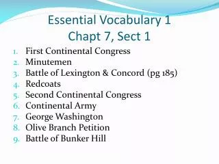 Essential Vocabulary 1 Chapt 7, Sect 1