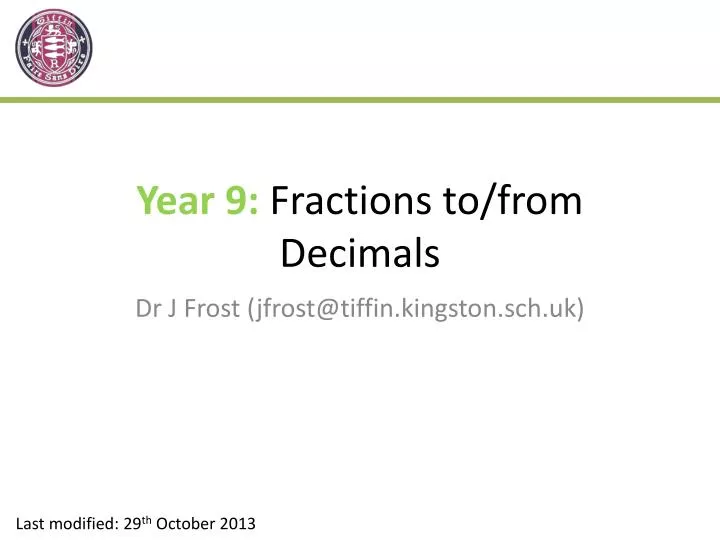 year 9 fractions to from decimals