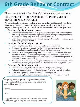 6th Grade Behavior Contract