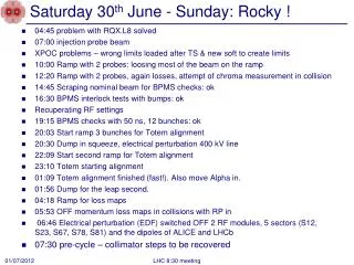 Saturday 30 th June - Sunday: Rocky !