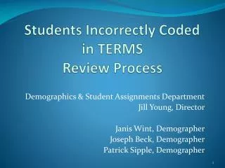 Students Incorrectly Coded in TERMS Review Process