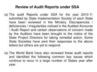Review of Audit Reports under SSA