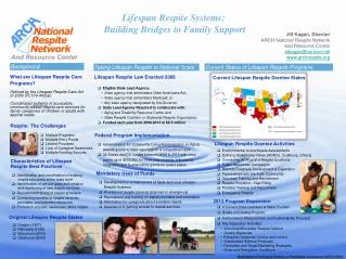 Lifespan Respite Systems : Building Bridges to Family Support