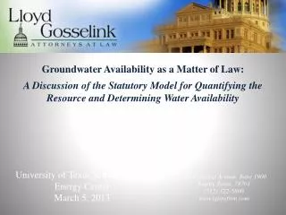 Groundwater Availability as a Matter of Law: