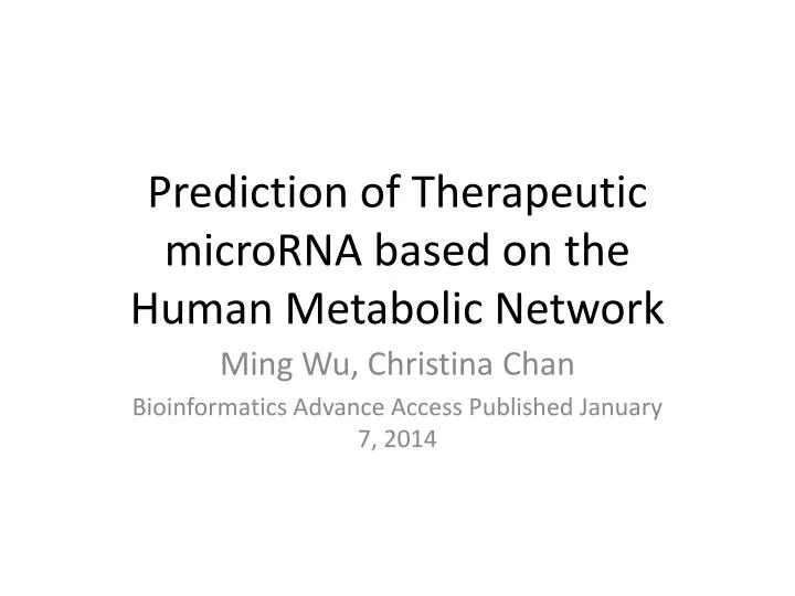 prediction of therapeutic microrna based on the human metabolic network