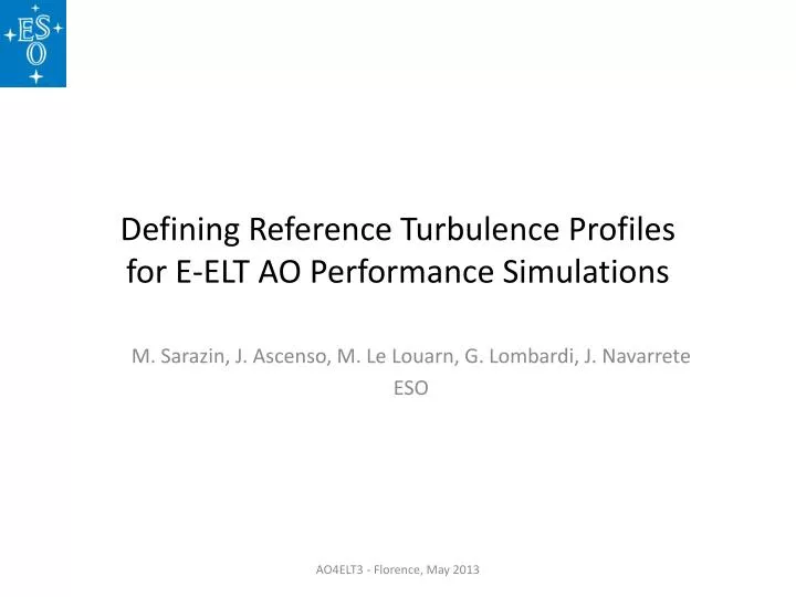defining reference turbulence profiles for e elt ao p erformance simulations