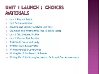 Unit 1 launch : choices	 materials