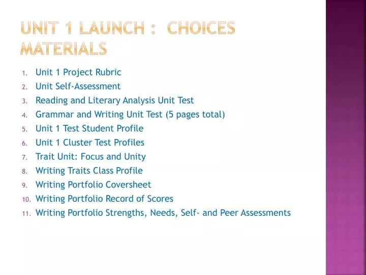 unit 1 launch choices materials