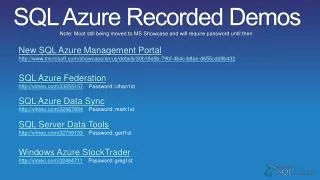 SQL Azure Recorded Demos