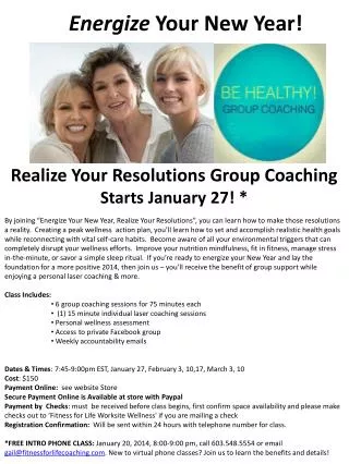 Realize Your Resolutions Group Coaching Starts January 27 ! *