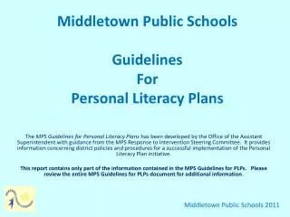 Middletown Public Schools Guidelines For Personal Literacy Plans