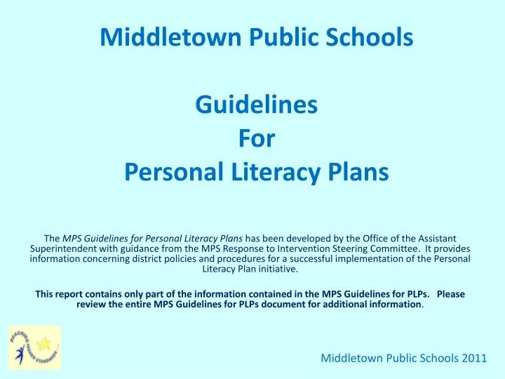 middletown public schools guidelines for personal literacy plans