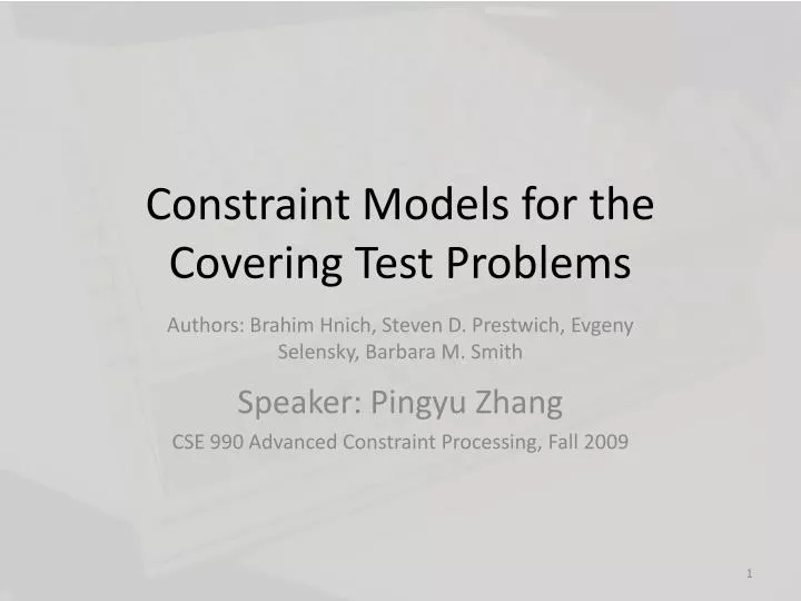 constraint models for the covering test problems