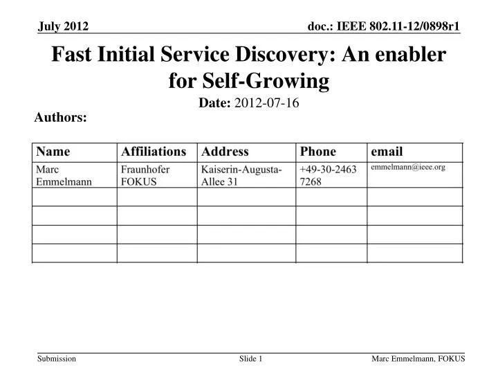 fast initial service discovery an enabler for self growing