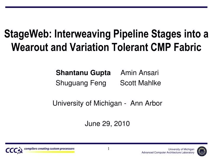 stageweb interweaving pipeline stages into a wearout and variation tolerant cmp fabric