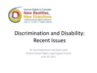 Discrimination and Disability: Recent Issues