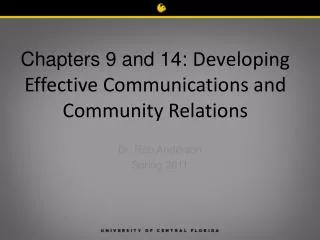 Chapters 9 and 14: Developing Effective Communications and Community Relations