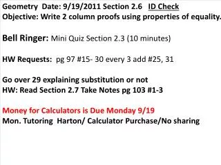 Geometry Date: 9/19/2011 Section 2.6 ID Check