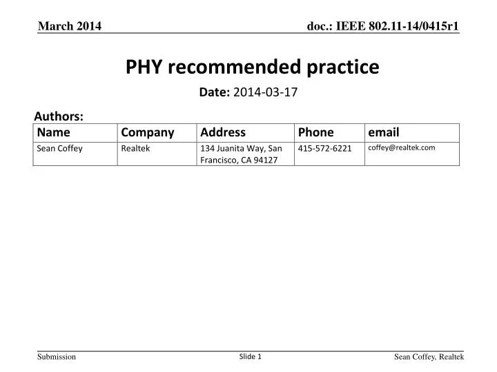 phy recommended practice