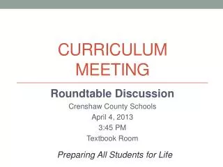 Curriculum Meeting