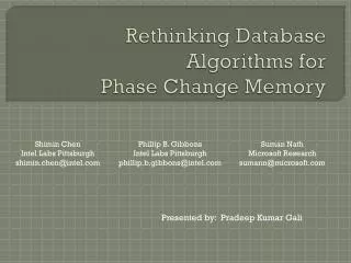 Rethinking Database Algorithms for Phase Change Memory