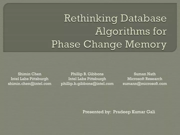 rethinking database algorithms for phase change memory