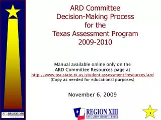 ARD Committee Decision-Making Process for the Texas Assessment Program 2009-2010