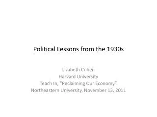 Political Lessons from the 1930s