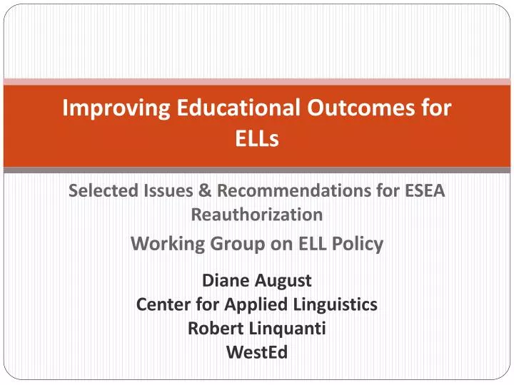 improving educational outcomes for ells