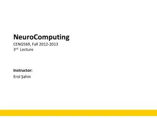 NeuroComputing CENG569, Fall 2012-2013 3 rd Lecture