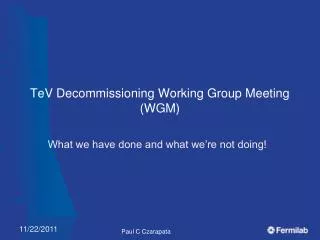 TeV Decommissioning Working Group Meeting (WGM)
