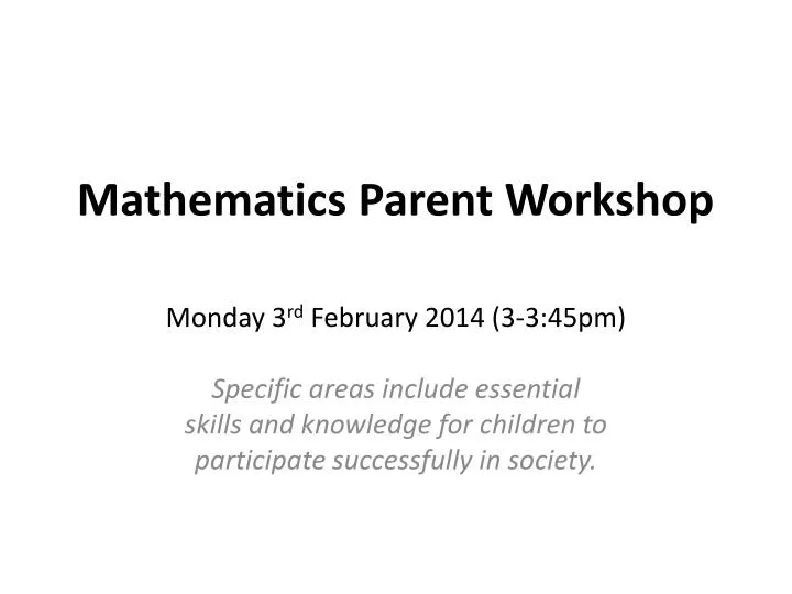 mathematics parent workshop