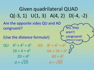 Are the opposite sides QU and AD congruent?