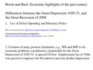 Boom and Bust: Economic highlights of the past century