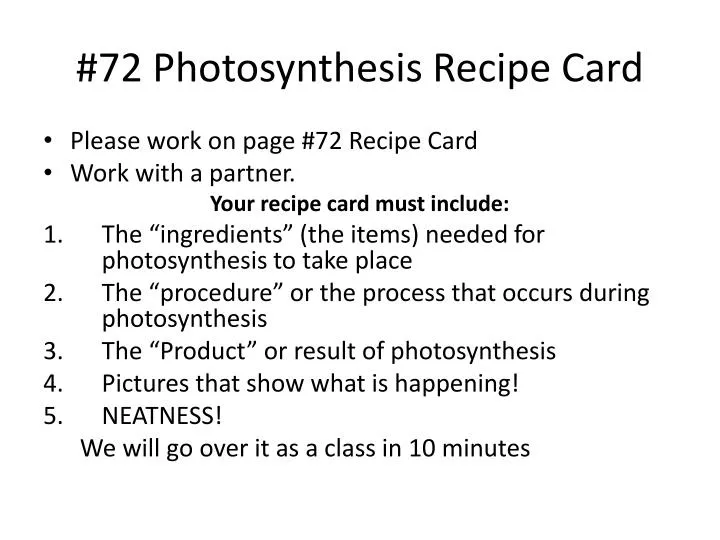 72 photosynthesis recipe card