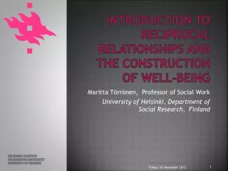 Introduction to Reciprocal relationships and the construction of Well-being