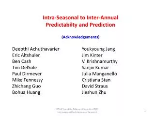 Intra-Seasonal to Inter-Annual Predictabilty and Prediction (Acknowledgements)
