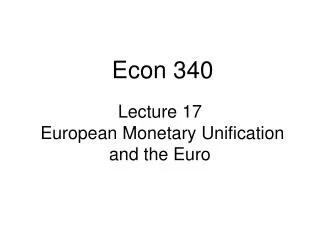 Lecture 17 European Monetary Unification and the Euro